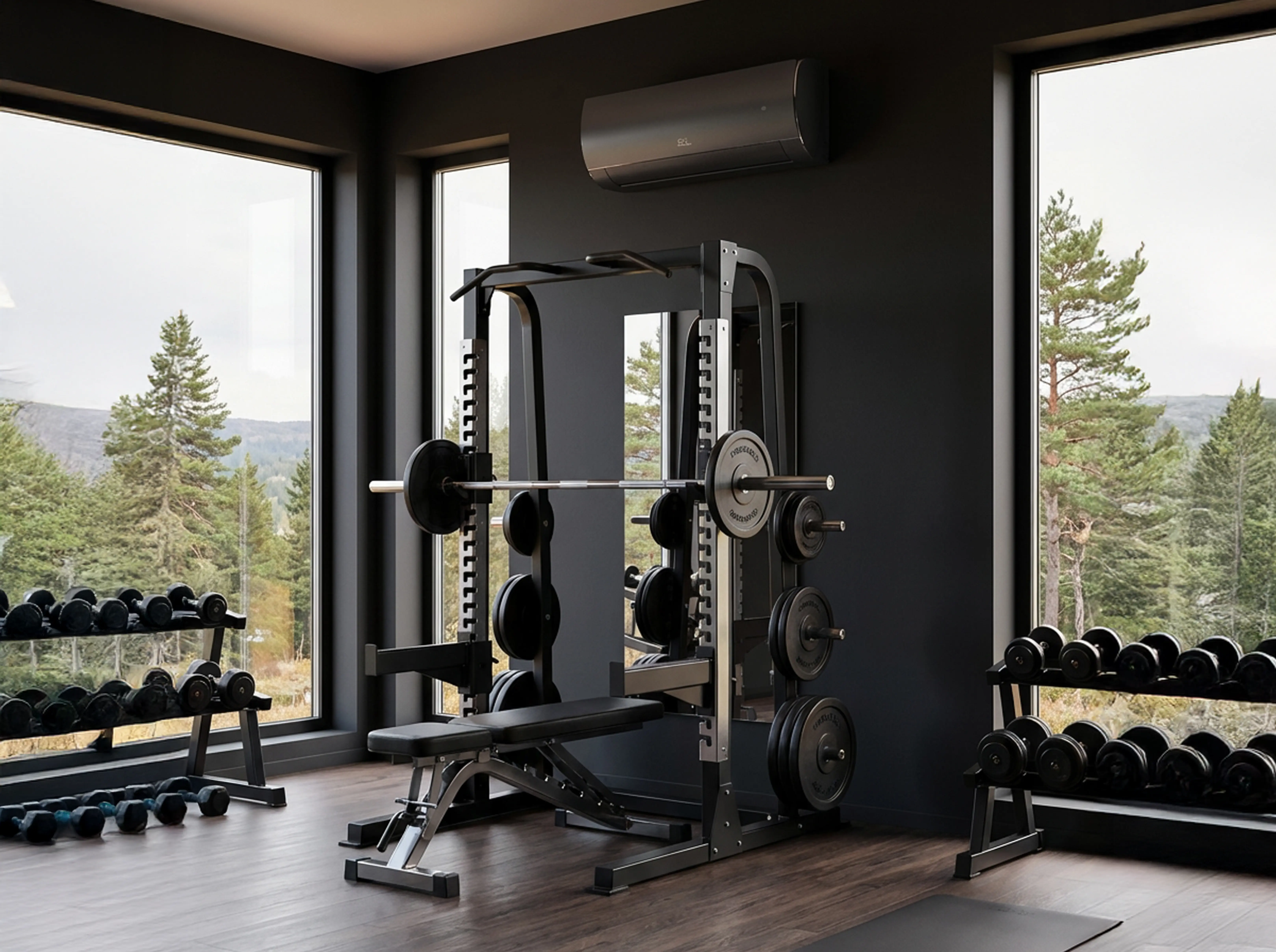 Moderne treningsrom med varmepumpe